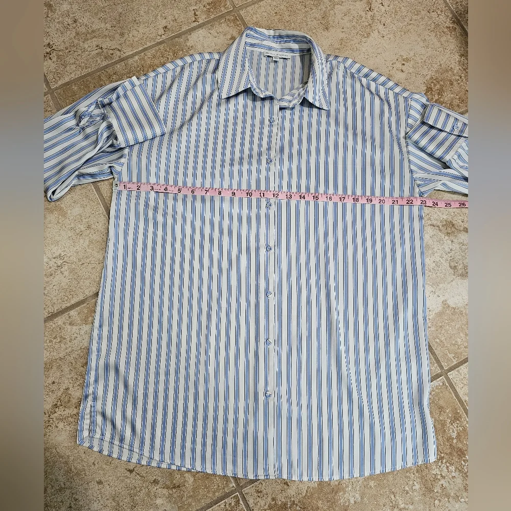 Maison d’Amélie Paris Womens M Blue White Stripe Button Shirt Stretch Work Top - Picture 6 of 7